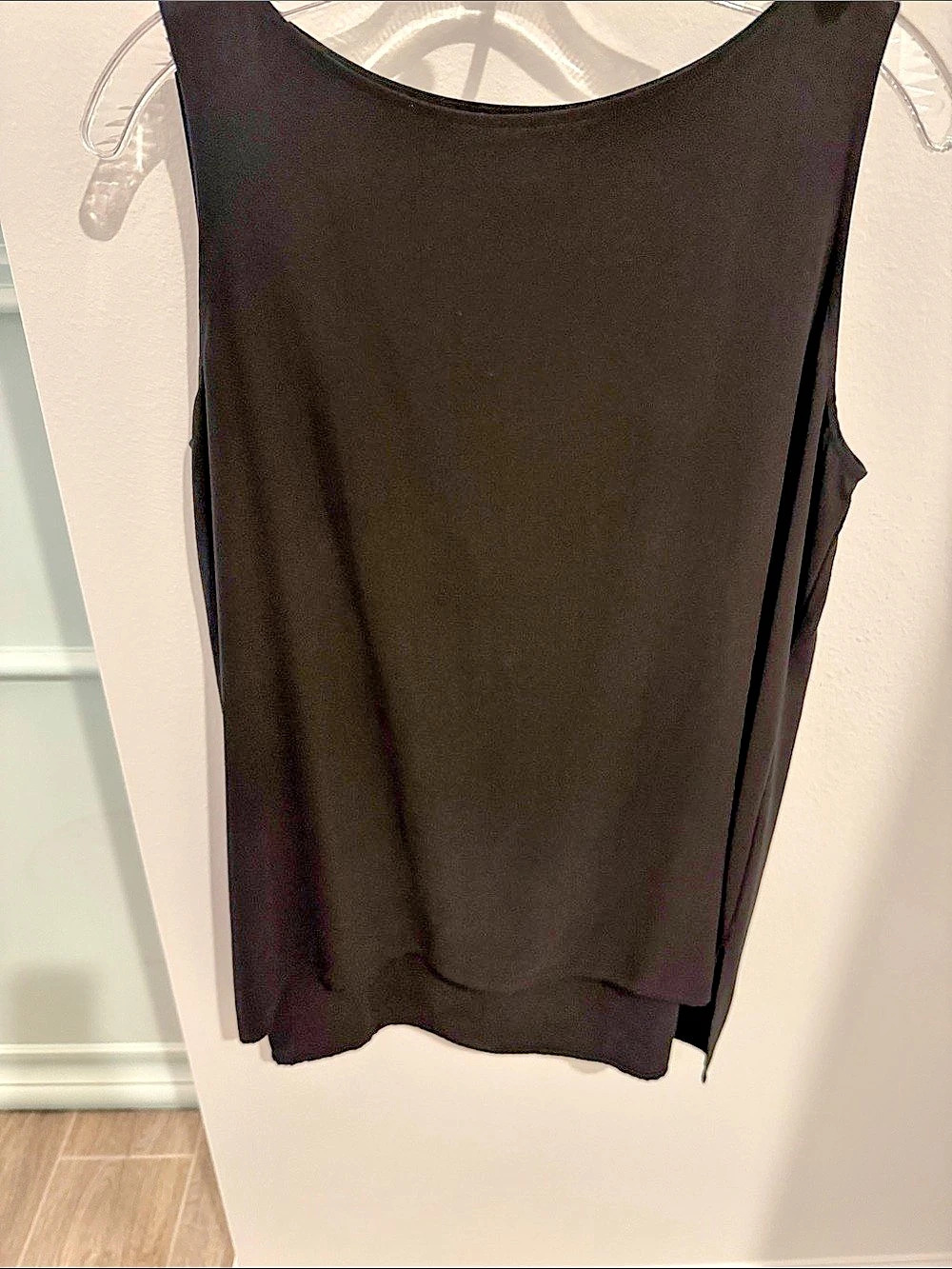 Eileen Fisher Silk Georgette Crepe Ballet Neck Long Tank / Tunic Black
